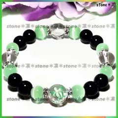 c97/10mmホヌグリーン彫水晶/8mmオニキス/パワーストーンブレスレット