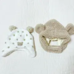 ベビー用クマ耳付き帽子2点セット