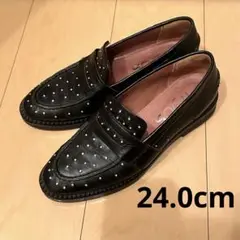 ローファー 24.0cm スタッズ ブラック レザー mjus