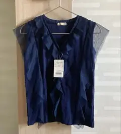 branshes フリルノースリーブシャツ ネイビー150 新品未使用タグ付き