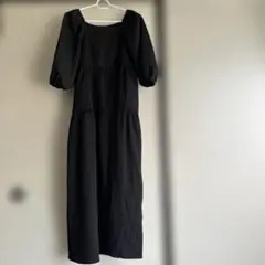 ブラック ロングワンピース スクエットネック