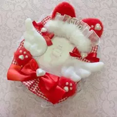 【セール】トレカケース　レースデコ　ねこみみ　天使　赤