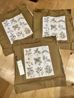 植物図鑑風座布団カバー3枚セット　55センチ✖️59センチ　昭和レトロ