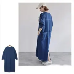 アルマデザイン/配色ステッチ オーバーサイズ コットンワンピース 長袖 L