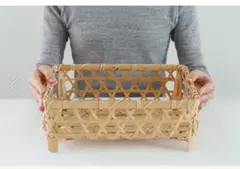 白竹　角茶碗かご　美品