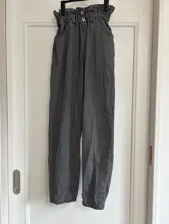 グレー ウエストゴム デニムワイドパンツ