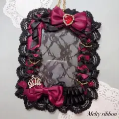 ♡現品販売♡ デコ硬質ケース ワインレッド×黒 チェーン 王冠 レース B7
