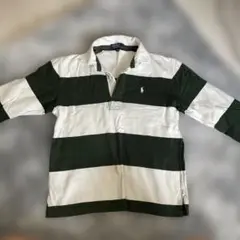 Polo 長袖ポロシャツ 148cm 緑と白のストライプ