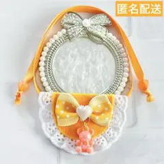 いつぬい ぬい用 くま チェック リボン スタイ よだれかけ オレンジ モンぬい
