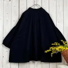 新品 コットンレース ブラウス ハイネック 綿 ブラック M〜L