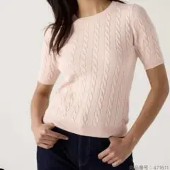 新品未使用　UNIQLO ユニクロ　ケーブルクルーネック半袖セーター ピンクM