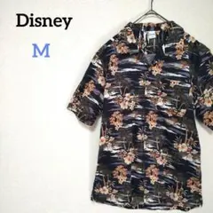 ディズニー　ミッキーマウス　アロハシャツ　ハイビスカス　ヤシの木　開襟シャツ