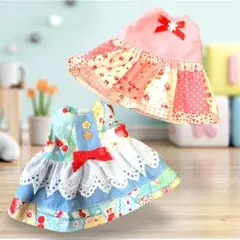 メルちゃんレミンちゃん服84エプロンワンピとワンピース2点セットハンドメイド