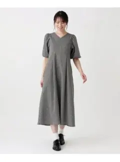 美品 Vネックワンピース チェック アフタヌーンティー・リビング