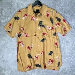 KARL HALMUT アロハシャツ 金魚 レーヨン 開襟 半袖【M】黄色