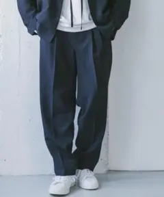 ネイビー ワイドパンツ ゴムウエスト
