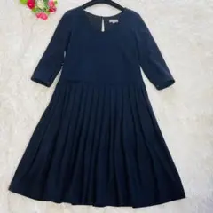 美品✨マーガレットハウエル シルク混 プリーツワンピース フレア ネイビー
