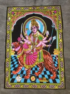 女神像 布製アート 多腕の女神 ドゥルガー size: 103cmx73cm