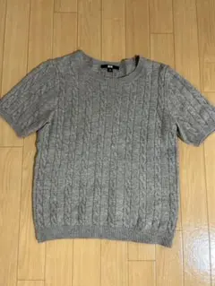 春夏UNIQLO ケーブルニット 半袖セーター M グレー中古