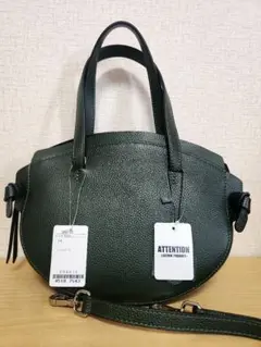 ダークグリーン 牛革 レザー ハンドバッグ　ショルダーバッグ　2way