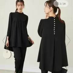 RANAN　バックパール調ボタン♡フレアブラウス　ブラックM