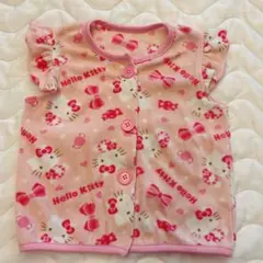 90cm 女の子スリーパー ハローキティ フリースベスト ピンクボタン