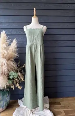 タイムセール【新品】via Bella ストラップ付き上質リネンサロペット
