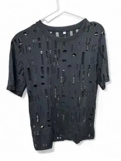 【新品未使用】メンズSサイズ 黒 ダメージ加工 穴あきTシャツ