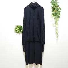t1-11【超美品】ダーマコレクション 長袖タートルネック膝丈シルクワンピース