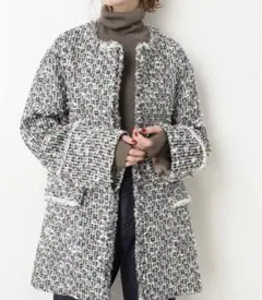 美品 IENA GIOLICA ツイードジャケット ノーカラーコート