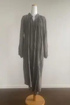 Tabrik タブリク Vネック ストライプ ロング ワンピース CHECK＆STRIPE / パターン 177(後ろボタンのVネックワンピース)