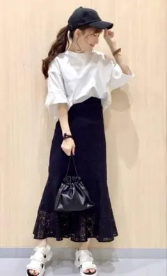 GU総レースフレアロングスカートマーメイドシルエットブラックSサイズ