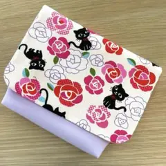 マチ付き移動ポケット　女の子　ねこと花
