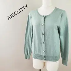 ジャスグリッティーJUSGLITTYウールブレンドカーディガンくすみグリーンM