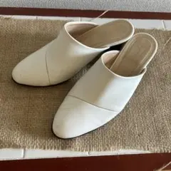 ホワイトレザーミュール　23cm 7cmヒール made in Kobe