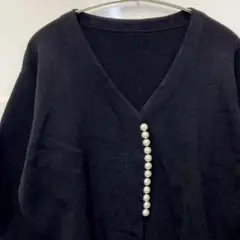 【speranza】スペランザ Vネックカーディガン パールボタン ブラック F