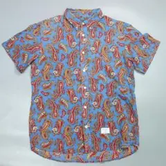 5746 美品 XLARGE エクストララージ 麻混 総柄 半袖シャツ L