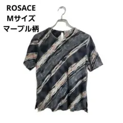 ROSACE 半袖カットソー M モノトーン マーブル柄 ストレッチ おしゃれ