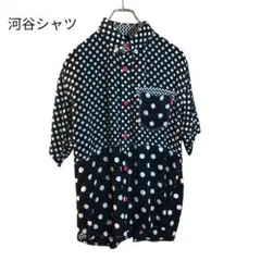 河合シャツ　ドット　水玉　柄シャツ　ボタンダウン　黒　白　size M