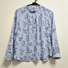 INDIVI インディヴィ モダン フラワー ブラウス 花柄 　ブルー