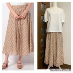 レリアン　未使用　フレアロングスカート　コットン　チェック柄