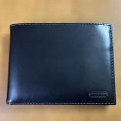 COACH コーチ　二つ折り財布　メンズ　ブラック レザー　（小銭入れなし）