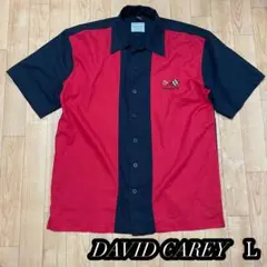 【DAVID CAREY】半袖シャツ オープカラー　赤/黒　刺繍　Ｌサイズ