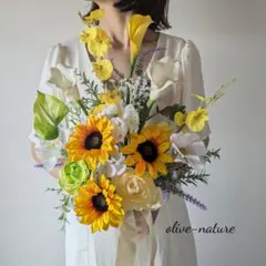 【特別価格】ひまわりのウェデイングブーケ&ブートニア 結婚式 クラッチブーケ