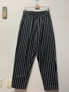 美品　クックマン　イージーシェフパンツ　/L　黒×白　ストライプ　cookman