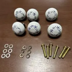 陶器製取っ手 6個セット 白と青の花柄