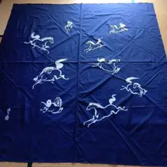 馬デザイン　 藍色　テーブルクロス　ベッドカバー　カーテン