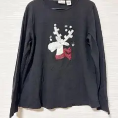 Kim Rogers トナカイ刺繍 クリスマス ブラック 黒 Tシャツ