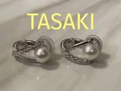 美品 タサキ TASAKI 田崎 あこや真珠 ダイヤモンド フープピアス