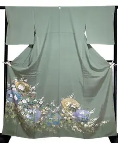 色留袖 茗荷紋 友禅 地紙 鴛鴦 花文 葡萄 イ9983